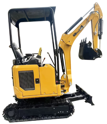 Yellow JDSHT26-1 mini excavator with a canopy, bucket, and rubber tracks, viewed from the side.