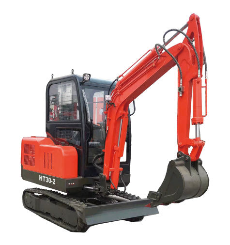 Bright orange JDSHT30-2 mini excavator with black tracks and cabin, angled view.