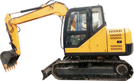 Bright yellow JDSHT75 Pro-Series tracked excavator with a large digging bucket on a white background.