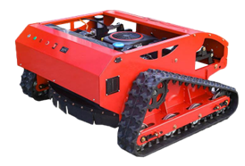 Red JDS SRD608-80L industrial brush cutter with tracks, viewed from an angle, showing its powerful engine.