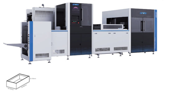 JDS S6416YZ/YSZ rigid box machine, left side view showing input tray and control panel