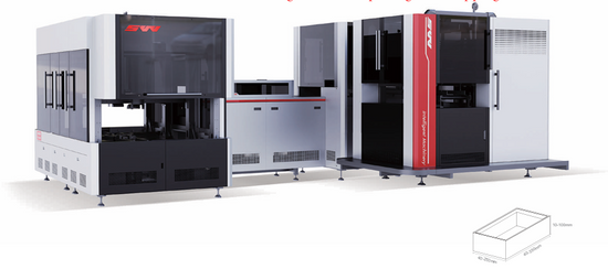 JDS S350 automatic rigid box machine for luxury packaging production, industrial view.