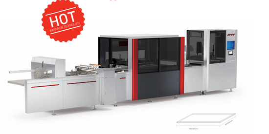 Full view of the JDS QFM 460YR automated machine for rounded hardcover case production.