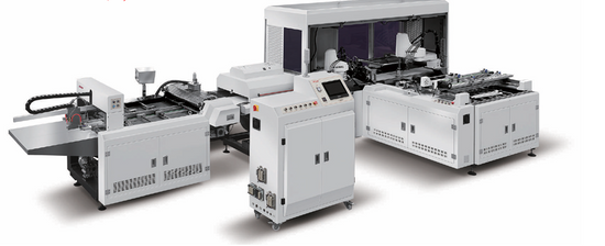 Full view of the JDS QNB 600TYY automatic inner lining machine for luxury cases, showing its modular design.
