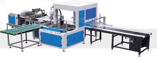 JDS FSJ-850C visual positioning machine for rigid boxes and cases on a white background.