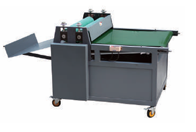 JDS ZP 800A final pressing machine for hardcovers, grey industrial design with green conveyor belt.