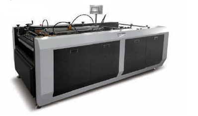 JDS SFM 500 automatic four-side wrapping machine for hardcover cases, showing its sleek grey and black design.