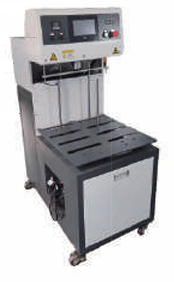 JDS SW-1000T semi-automatic metal sheet gluing machine, front-side view