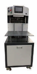 Front view of the JDS SW-1000M semi-automatic magnet gluing machine, showing the control panel and work area.