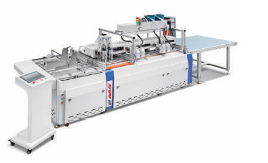 JDS SW1000Z automatic magnet and metal sheet gluing machine, industrial white and blue